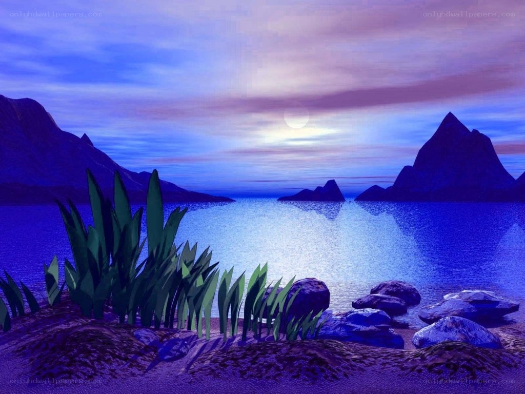 Purple sunset over a calm lake