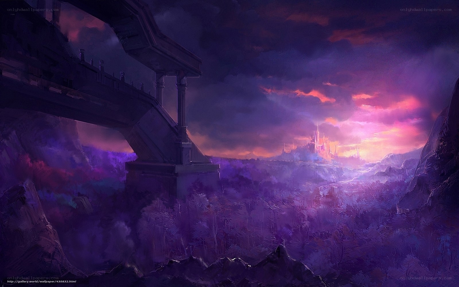 Purple Sunset Over a Castle