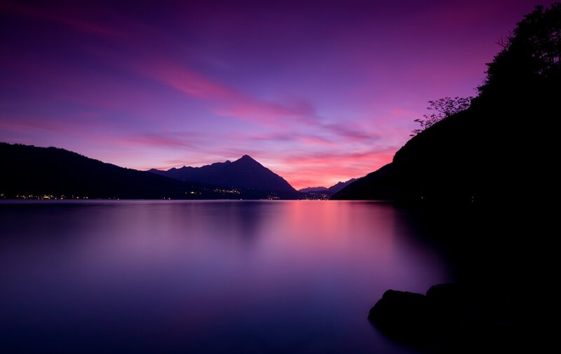 Purple sunset over a lake