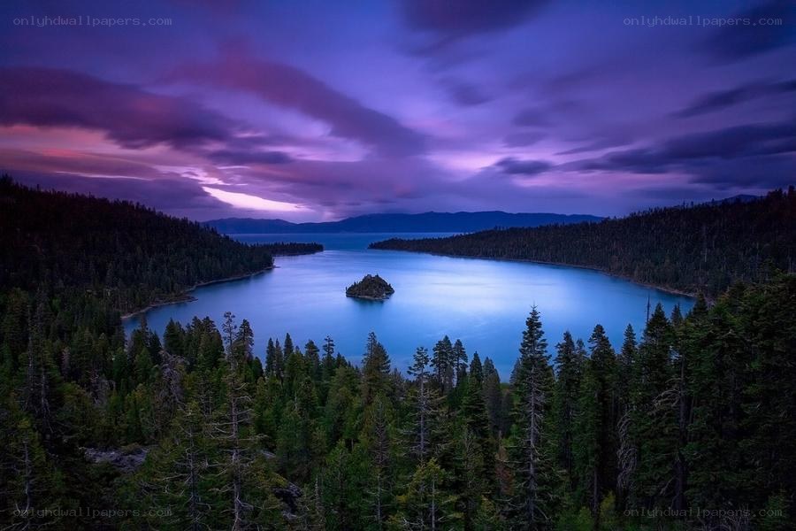 Purple sunset over a lake