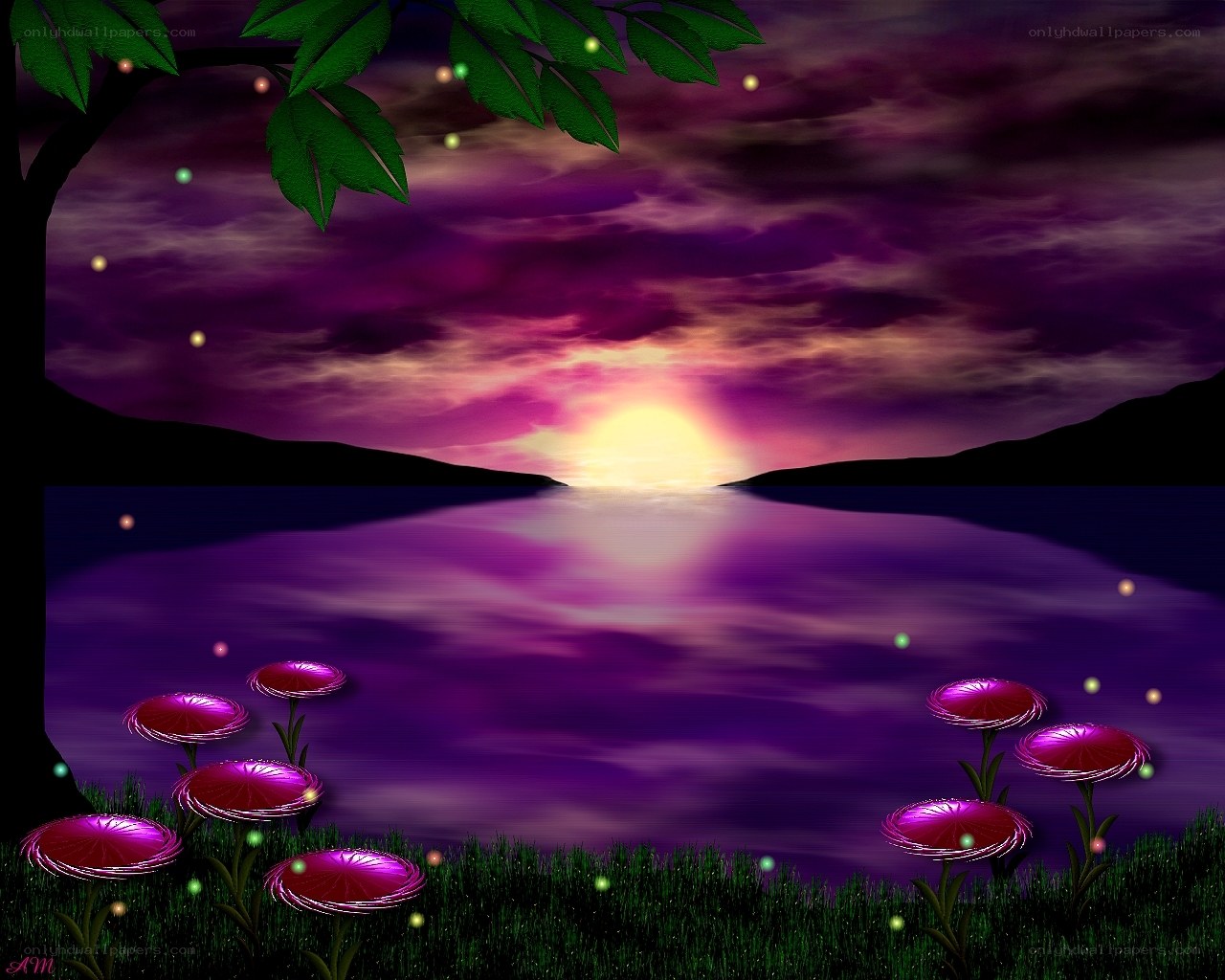 Purple sunset over a lake