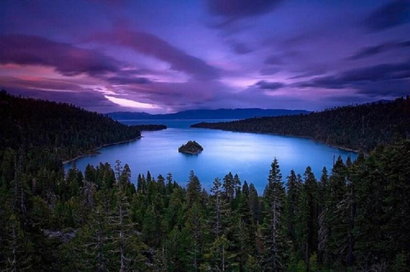 Purple sunset over a lake