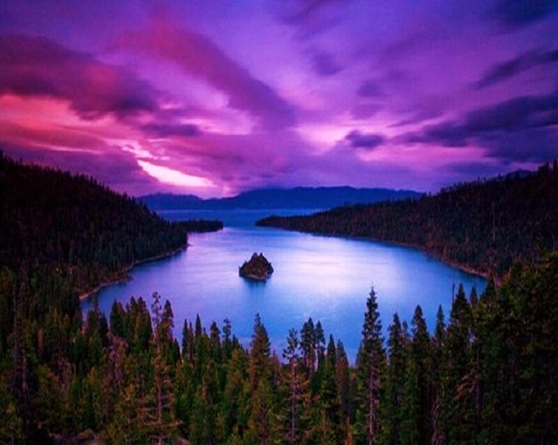 Purple sunset over a lake