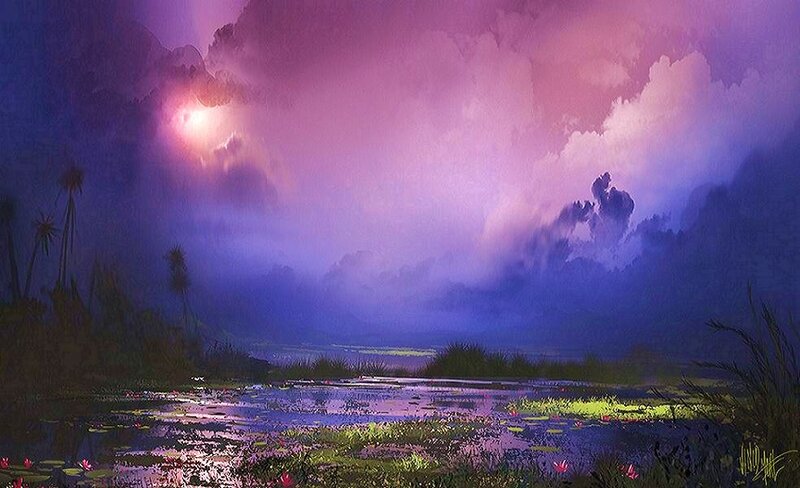 Purple sunset over a marsh