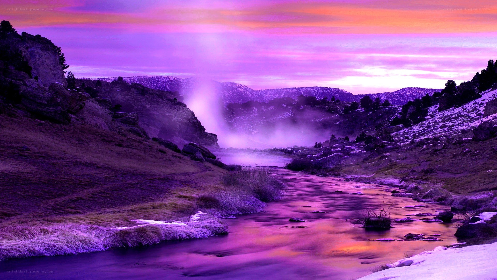 Purple sunset over a river