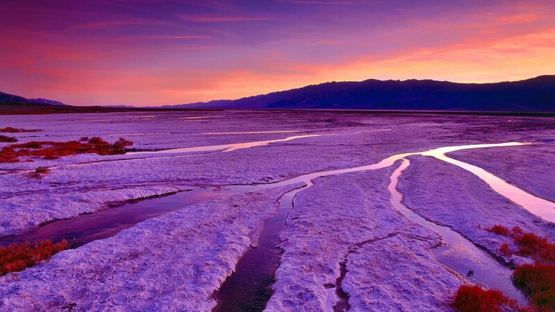 Purple sunset over a salt flat