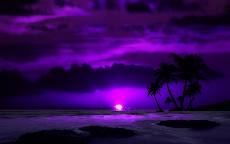 Purple Sunset over Beach — Dramatic, Digital Art