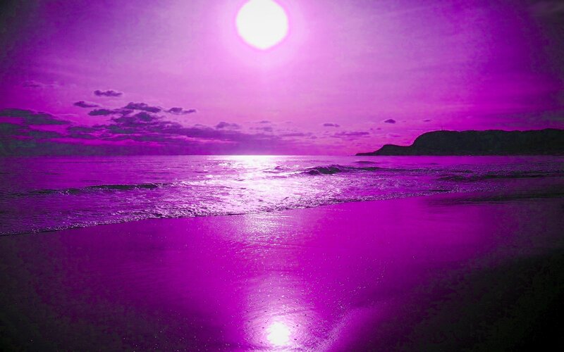 Purple Sunset over Beach — Dramatic, Photograph