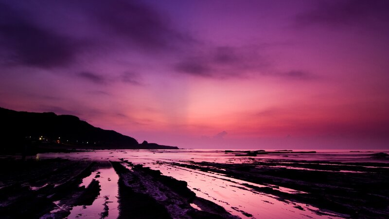 Purple Sunset over Beach — Photograph