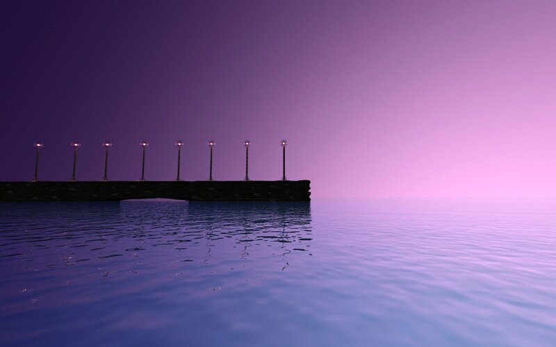 Purple sunset over calm water