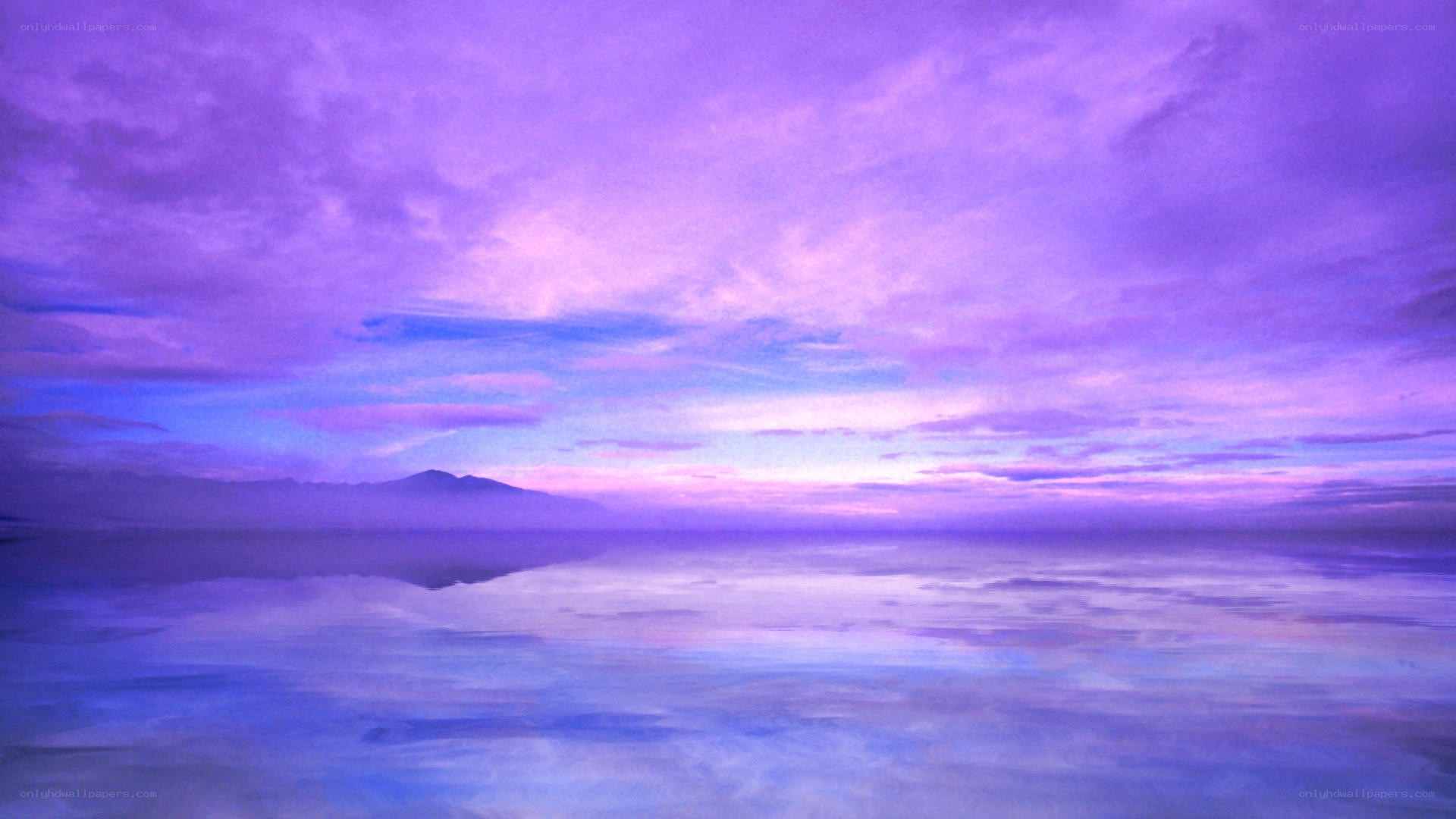 Purple sunset over calm water