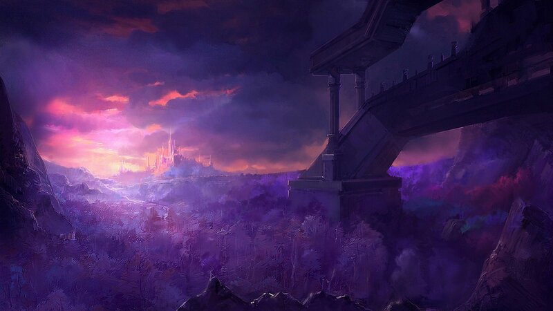 purple sunset over castle