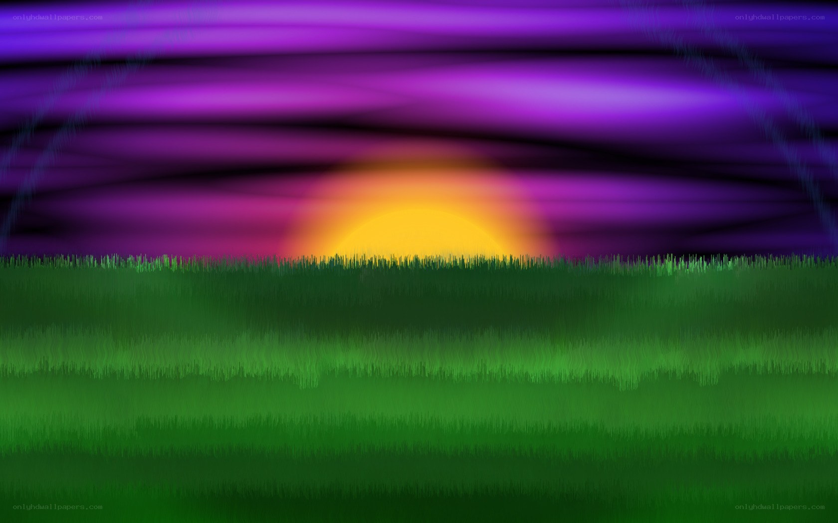 purple sunset over green field