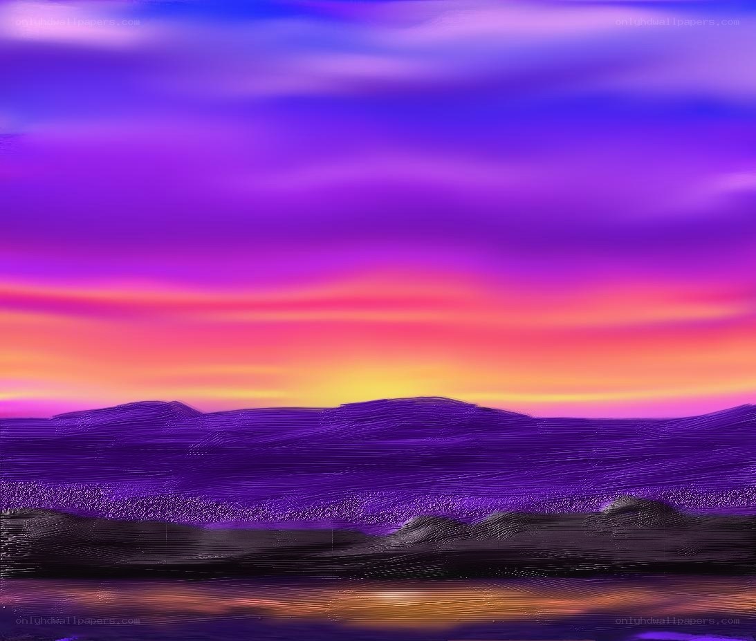 Purple sunset over hills