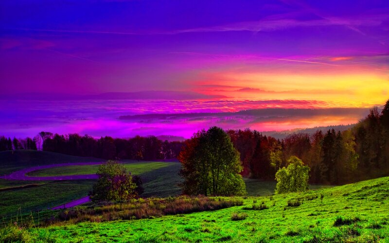 Purple Sunset over Hills — Dramatic