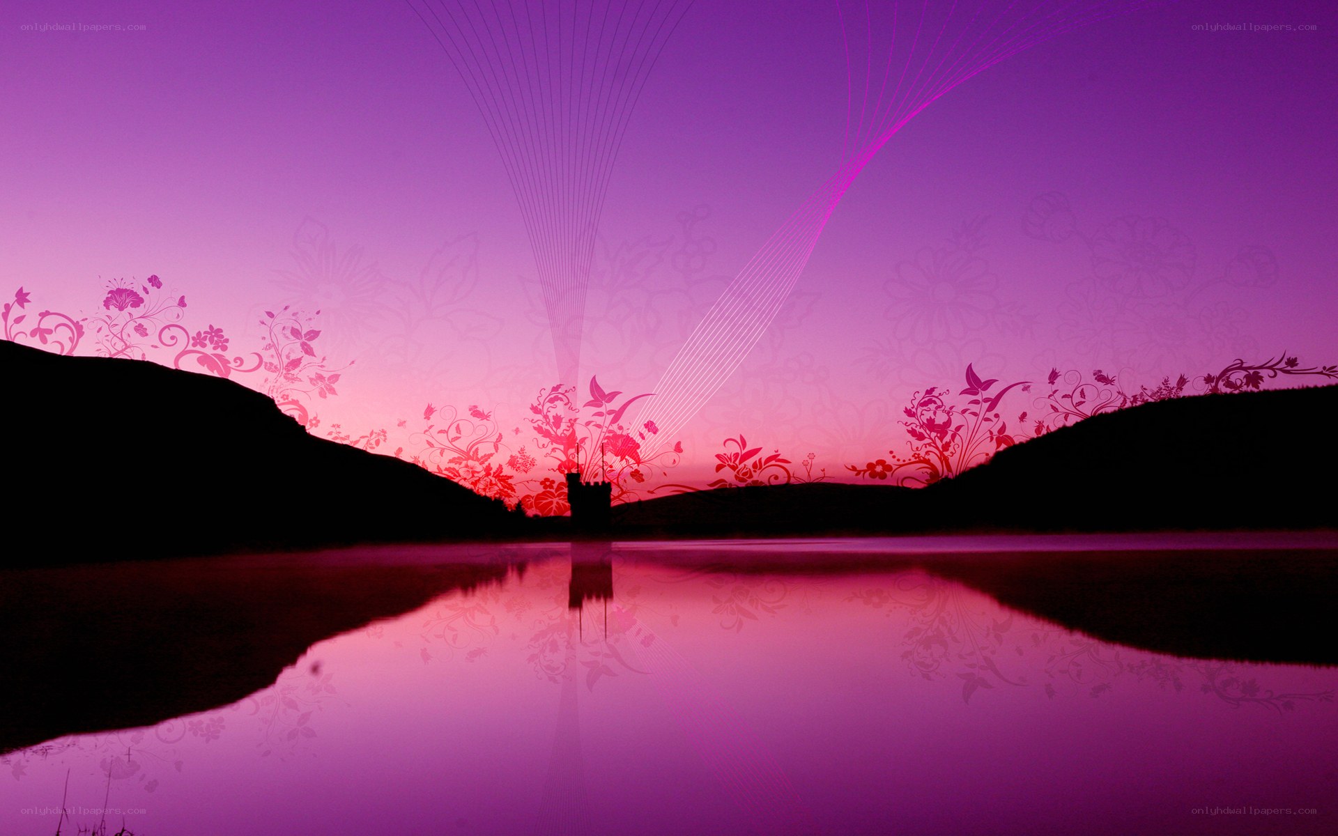 purple sunset over lake