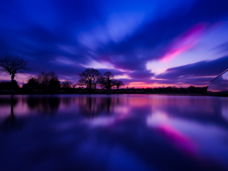 Purple Sunset over Lake — Blue, Serene