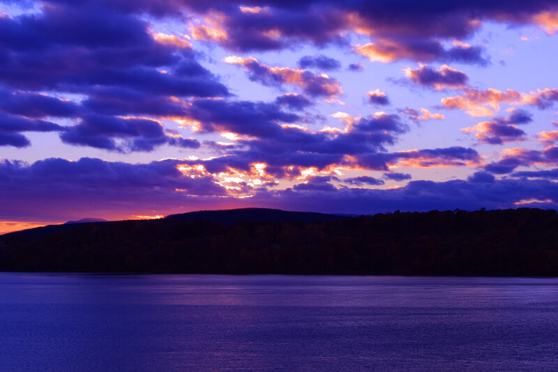 Purple Sunset over Lake — Dramatic, Photograph, Clouds
