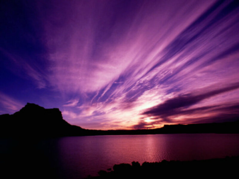 Purple Sunset over Lake — Dramatic, Photograph, Sky