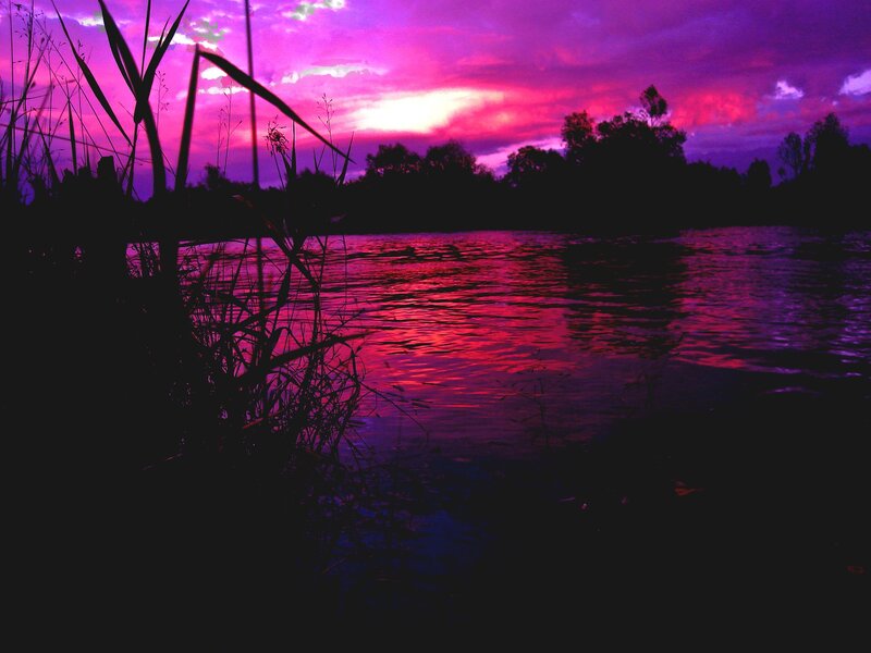 Purple Sunset over Lake — Dramatic, Photograph