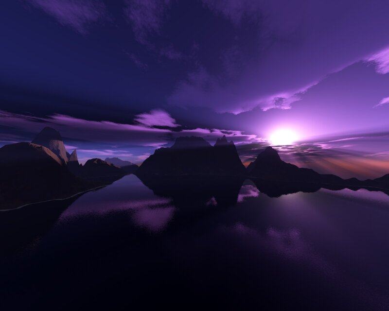 Purple Sunset over Lake — Serene, 3d Render