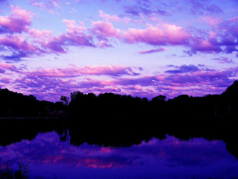 Purple Sunset over Lake — Serene, Photograph, Clouds