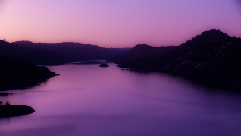 Purple Sunset over Lake — Serene, Photograph, Mountains