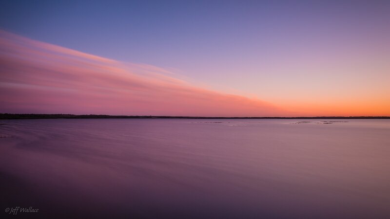 Purple Sunset over Lake — Serene, Photograph, Sky, Clouds