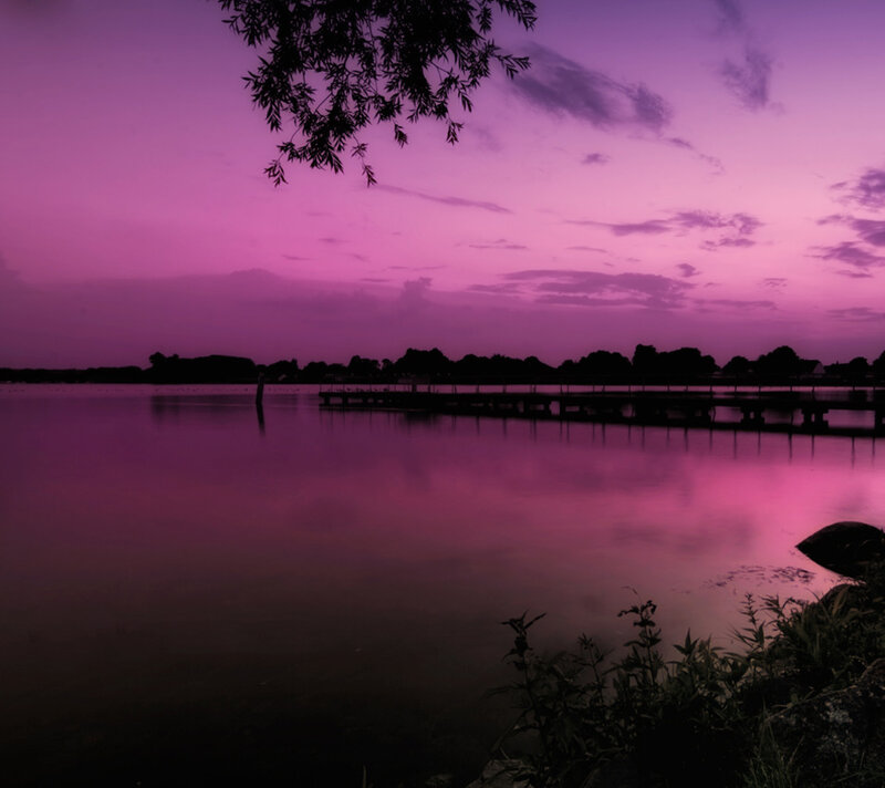 Purple Sunset over Lake — Serene, Photograph, Trees
