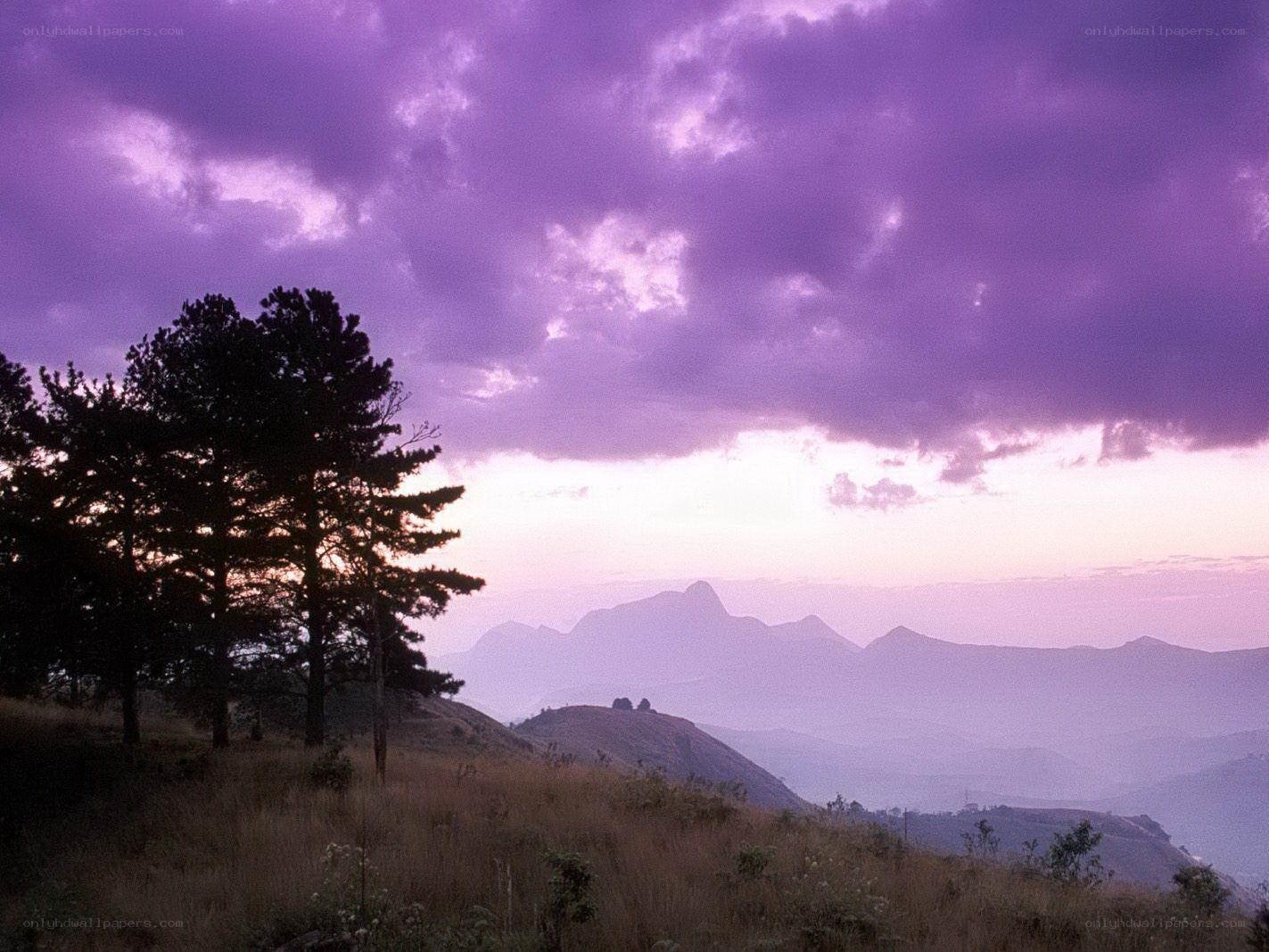 Purple sunset over mountains