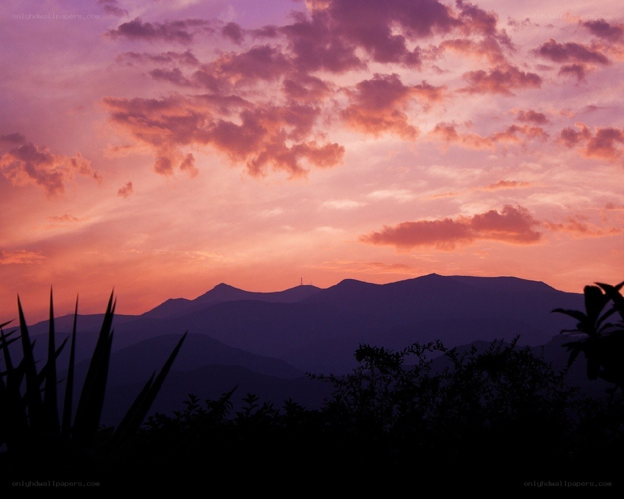 Purple sunset over mountains