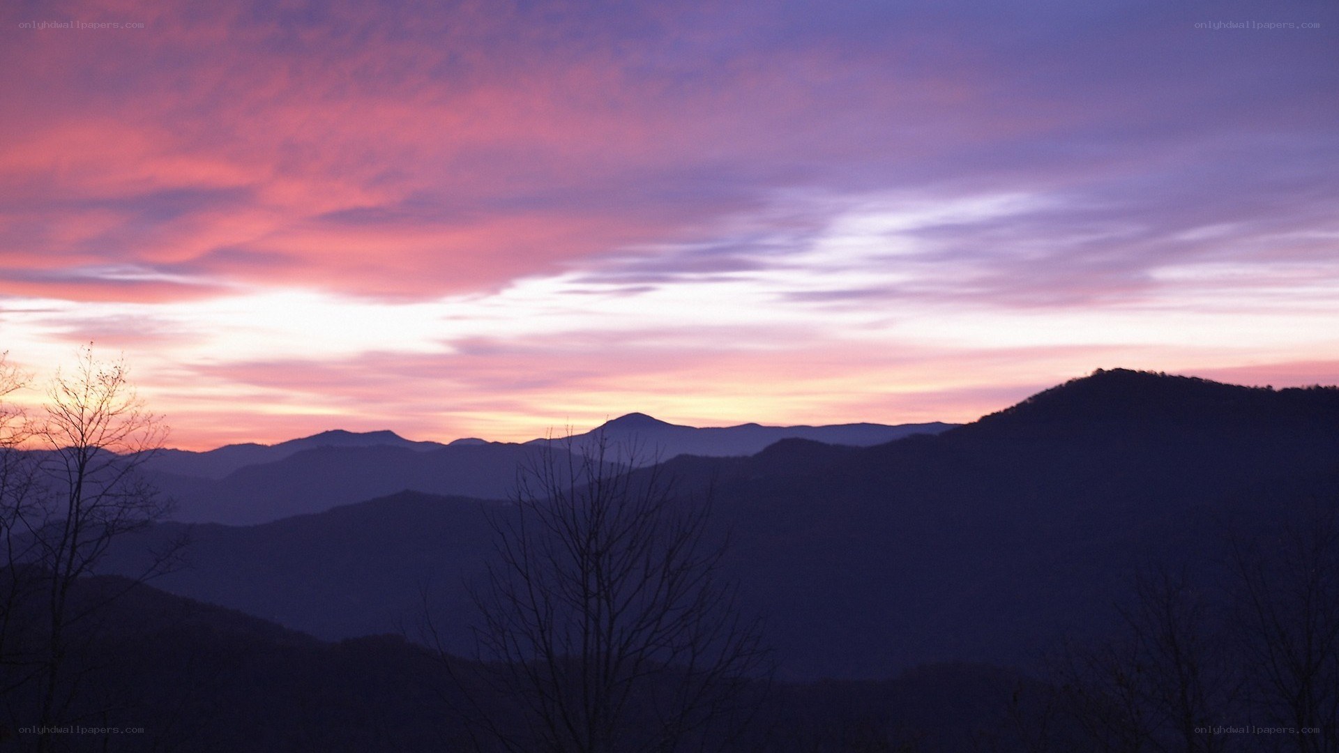 Purple sunset over mountains