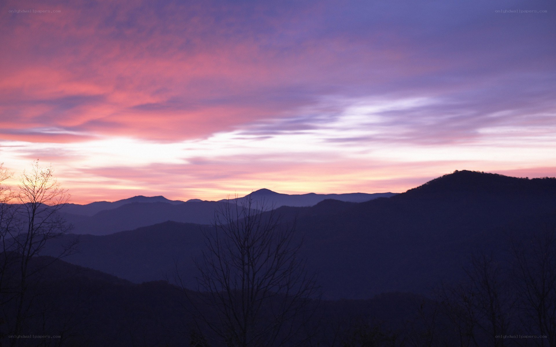 Purple sunset over mountains