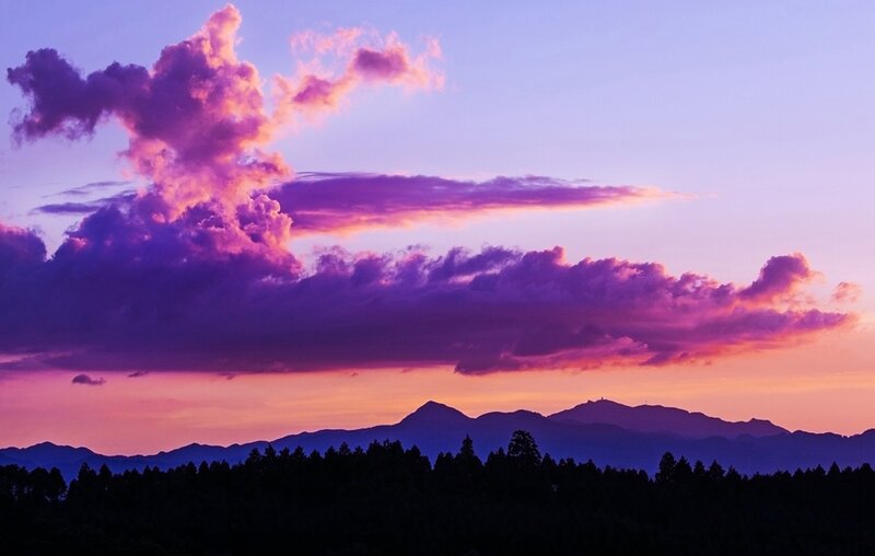Purple Sunset over Mountains — Dramatic, Photograph