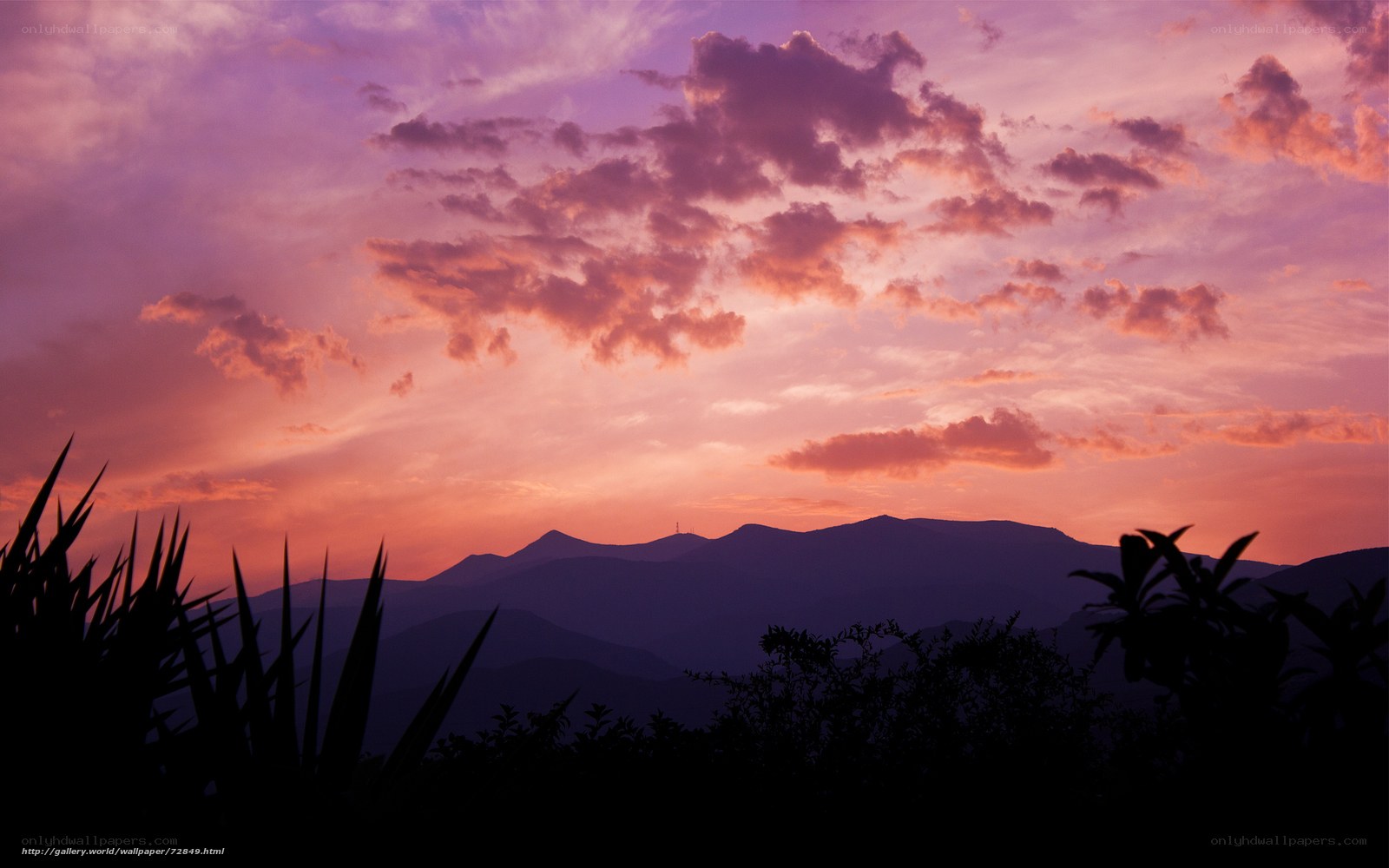 Purple sunset over mountains