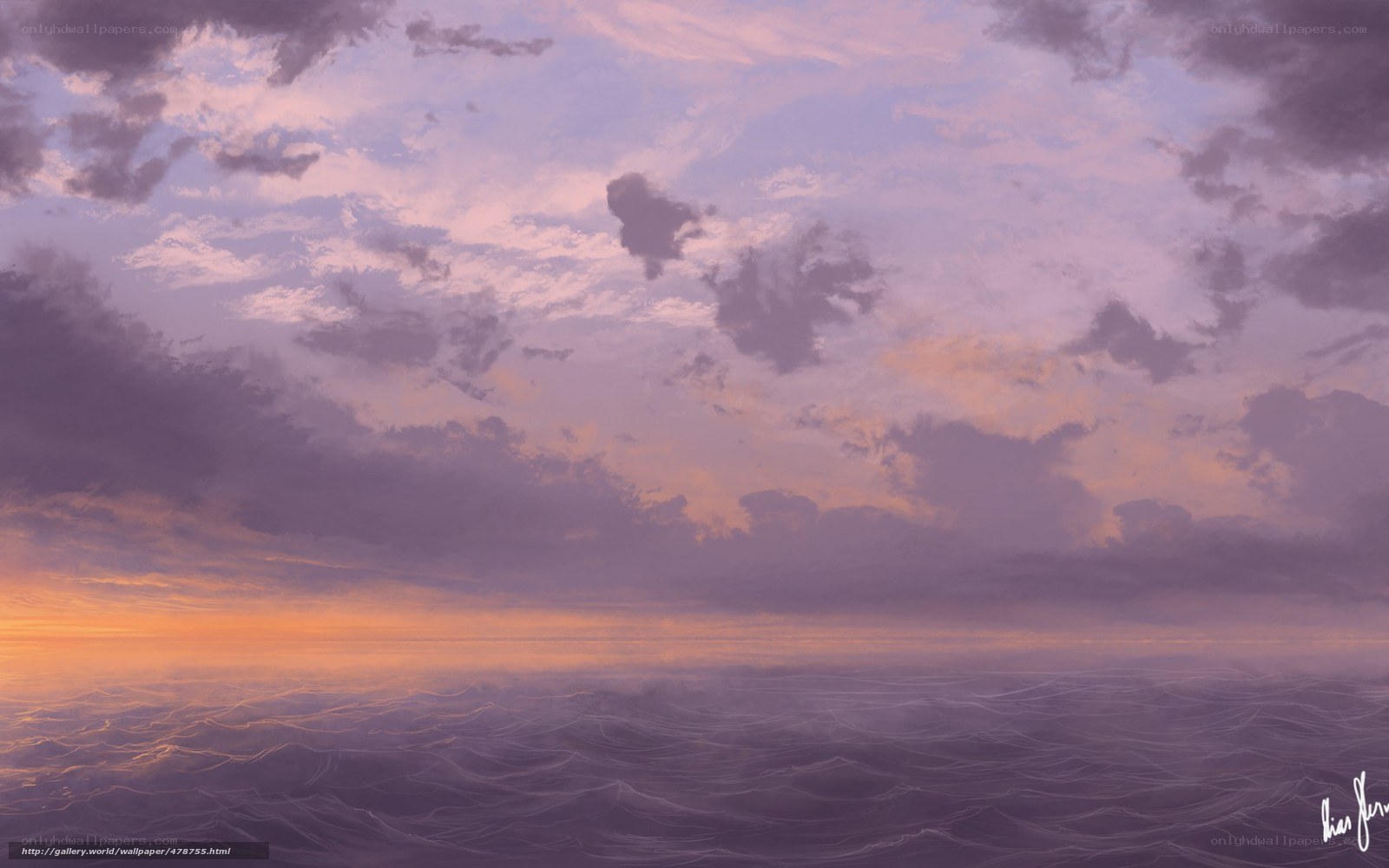 Purple sunset over ocean