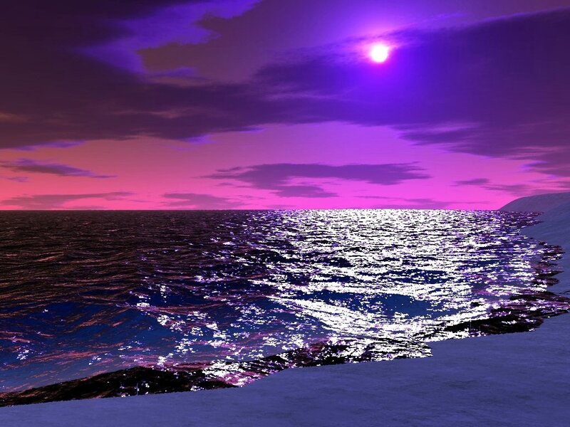 Purple Sunset over Ocean — Dramatic, Night