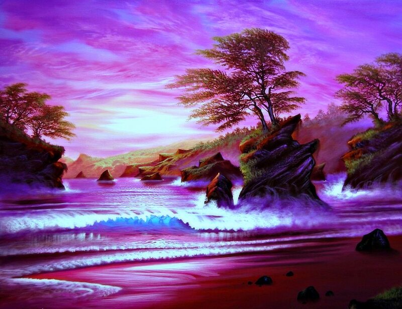 Purple Sunset over Ocean — Dramatic, Painting