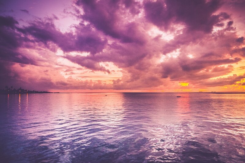 Purple Sunset over Ocean — Dramatic, Photograph, Clouds, Sea