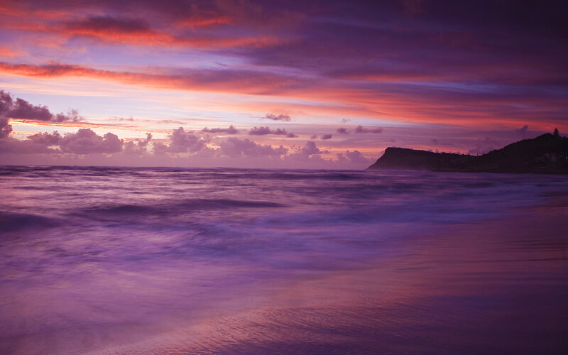 Purple Sunset over Ocean — Dramatic, Photograph, Clouds