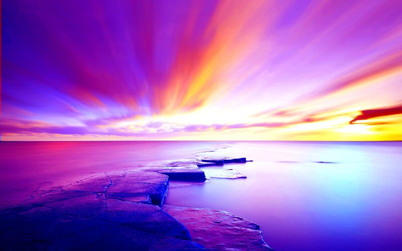 Purple Sunset over Ocean — Dramatic, Photograph, Sky