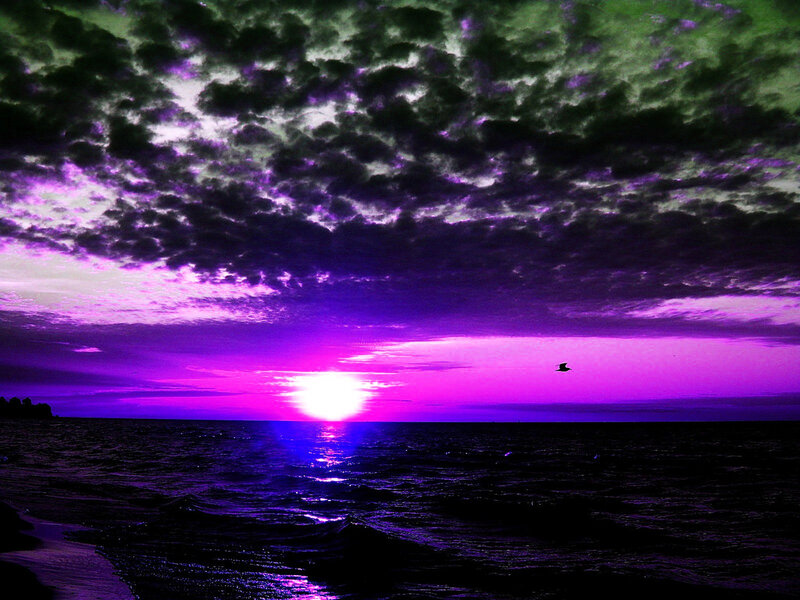 Purple Sunset over Ocean — Dramatic, Photograph