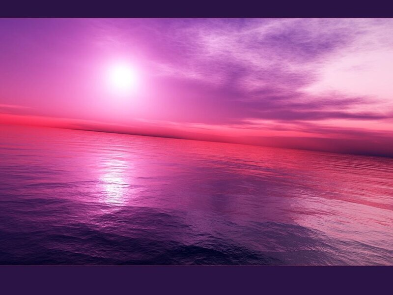 Purple Sunset over Ocean — Serene, Digital Art, Sun, Clouds, Sea