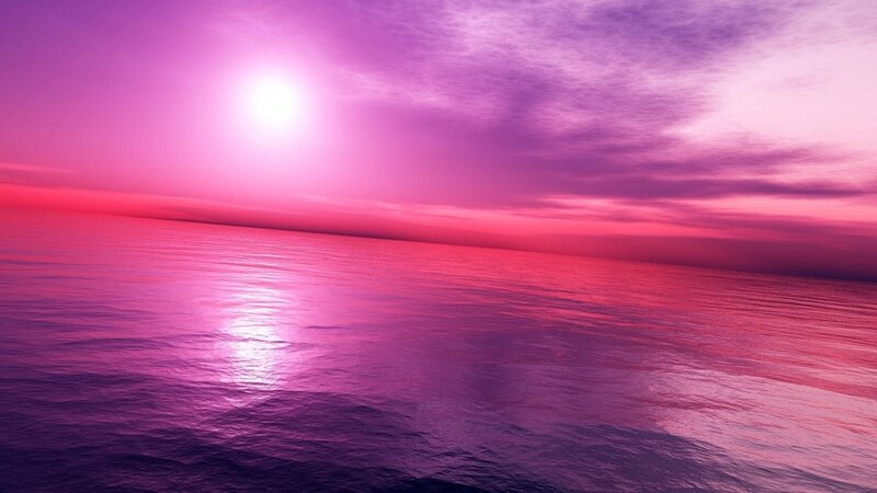 Purple Sunset over Ocean — Serene, Digital Art, Sun, Clouds