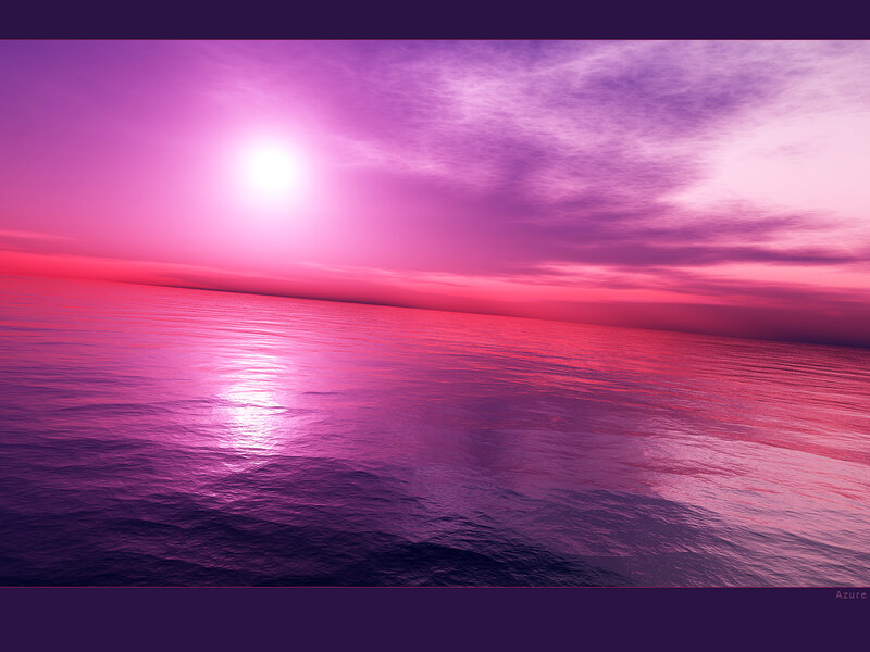 Purple Sunset over Ocean — Serene, Digital Art, Sun, Clouds, Water