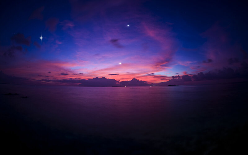 Purple Sunset over Ocean — Serene, Night, Photograph