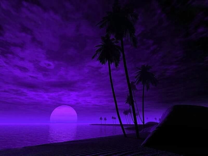 Purple Sunset over Ocean — Serene, Night