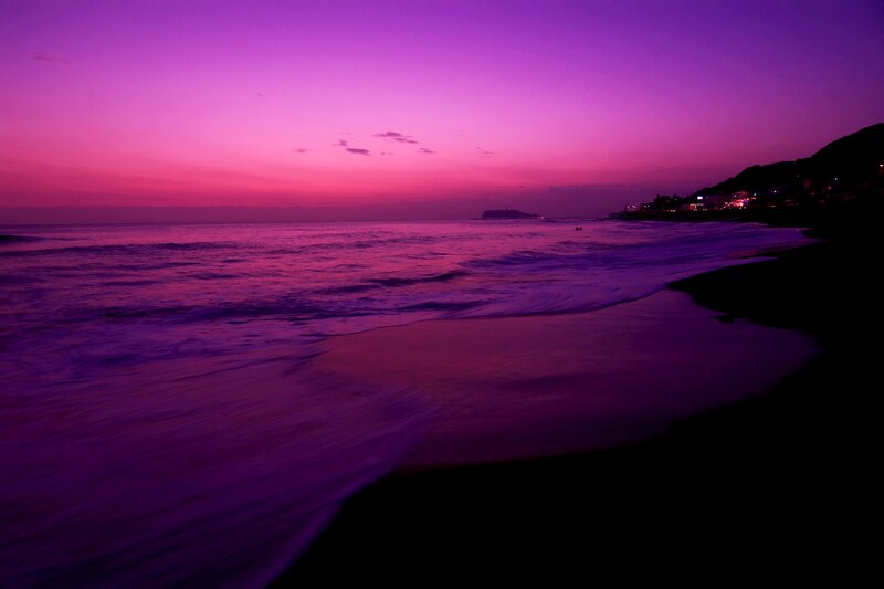 Purple Sunset over Ocean — Serene, Photograph, Beach