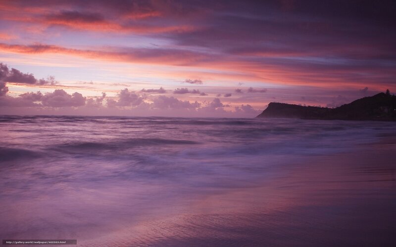 Purple Sunset over Ocean — Serene, Photograph, Clouds, Cliff, Beach