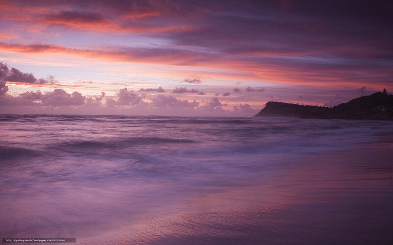 Purple Sunset over Ocean — Serene, Photograph, Clouds, Cliff